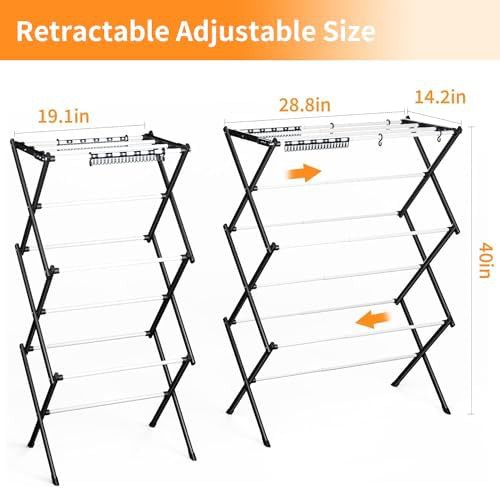 White freestanding foldable clothes drying rack — photo 4