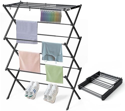 Black freestanding foldable clothes drying rack