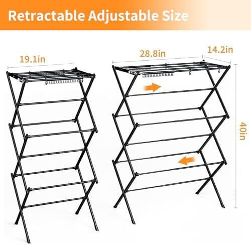 Black freestanding foldable clothes drying rack — photo 4