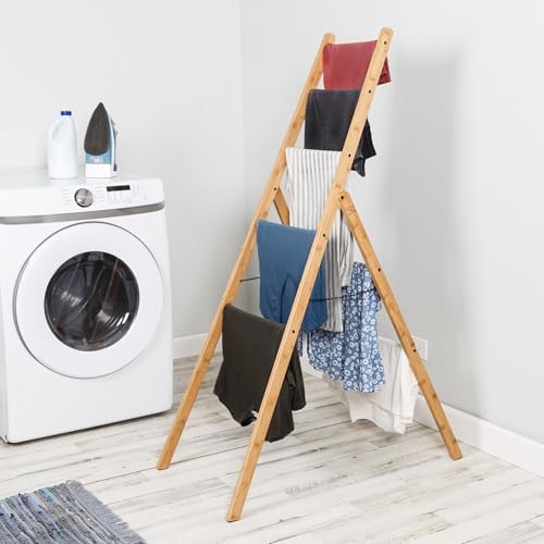 Natural bamboo laundry ladder rack — photo 4