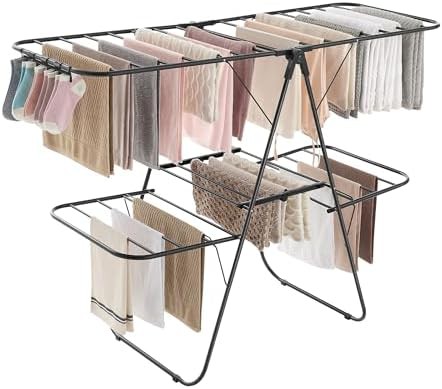 Two level steel folding laundry rack