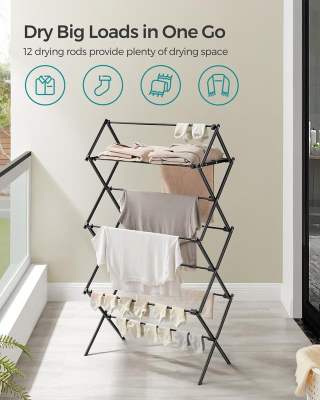 Vertical foldable three tier laundry rack — photo 3