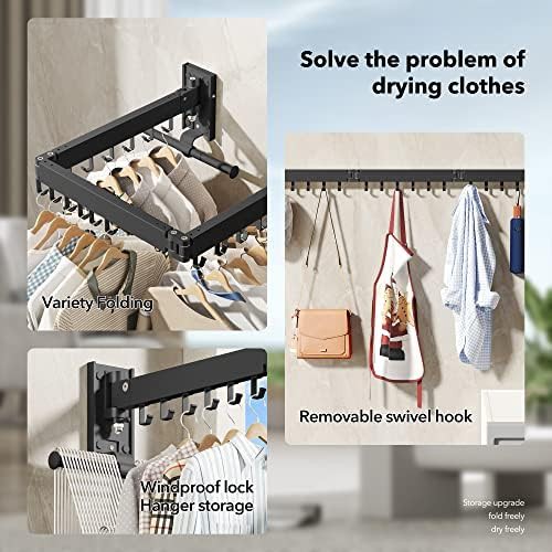 Retractable black wall mounted laundry rack — photo 3