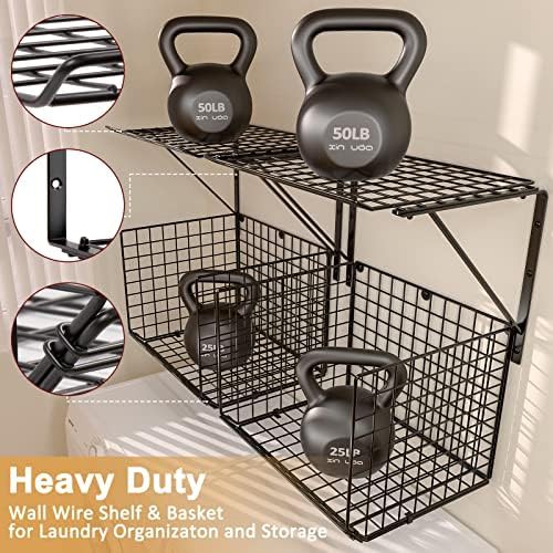 Black wire basket laundry room shelf — photo 4