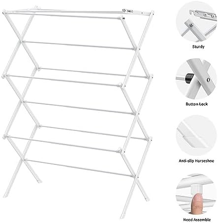 White foldable indoor and outdoor clothing drying rack — photo 4