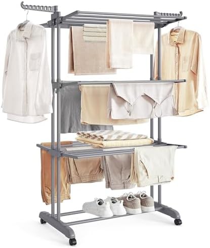 Rolling four tier laundry drying station