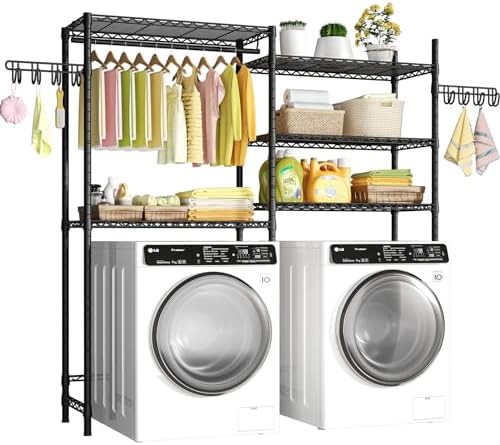 Large clothes drying rack over washer shelves