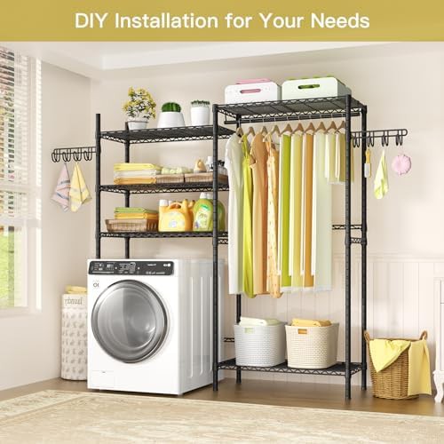 Large clothes drying rack over washer shelves — photo 4