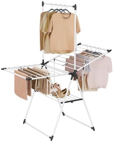 Freestanding two level foldable clothes airer