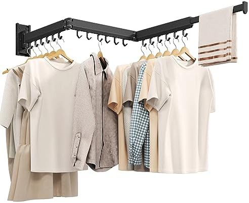 Black tri-fold rack with integrated hooks