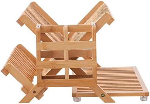 Freestanding three tier wooden dish drainer