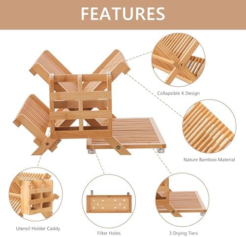 Freestanding three tier wooden dish drainer — photo 3