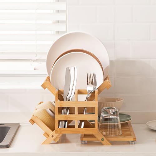 Freestanding three tier wooden dish drainer — photo 5