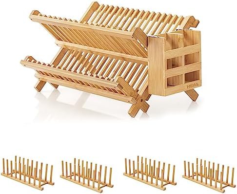 Bamboo dish rack with cutting board stand