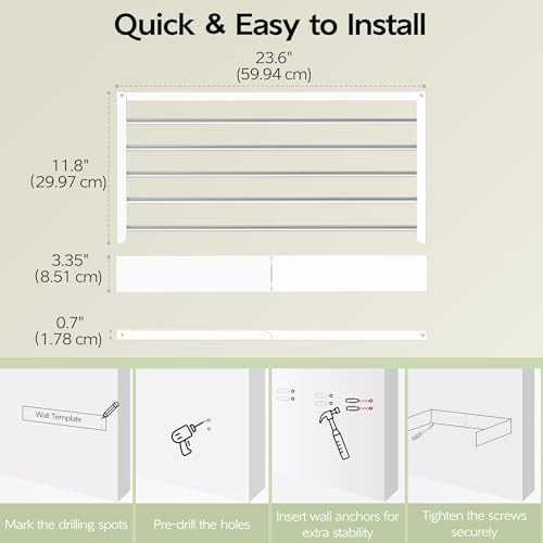 White 23.6-inch wall mounted clothes drying rack — photo 3