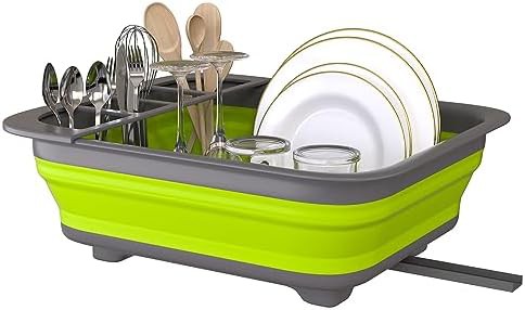 Green foldable travel dish drying rack