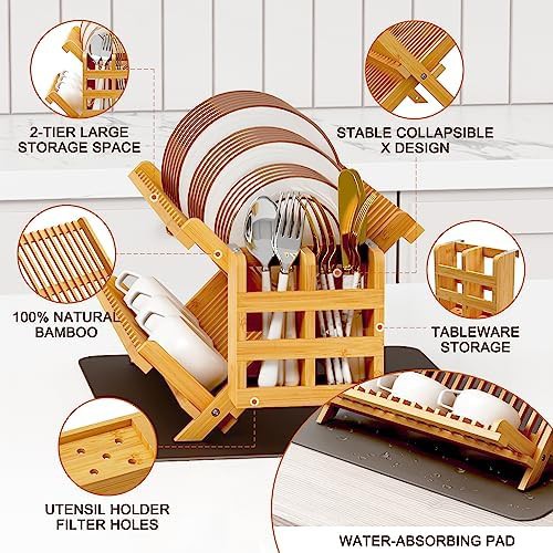 Two tier bamboo folding dish rack — photo 5