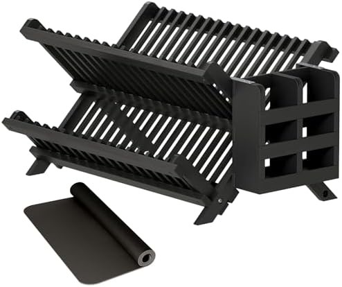 Black bamboo collapsible dish rack