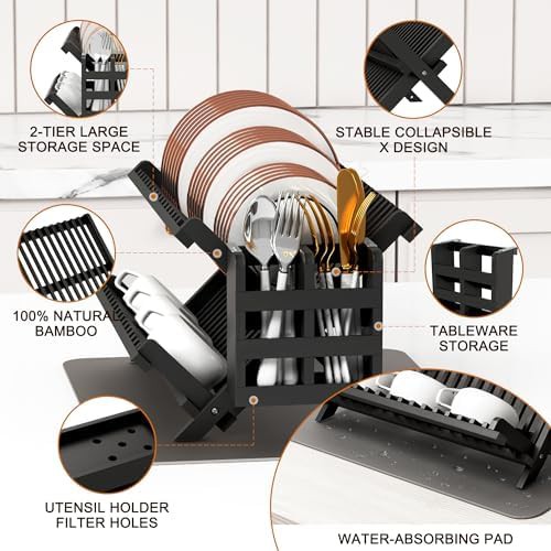Black bamboo collapsible dish rack — photo 5