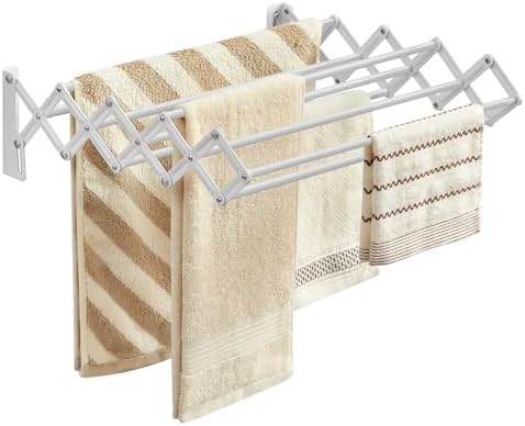 Wall mounted accordion rack with nine staggered rods