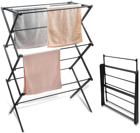 Three tier vertical black folding rack