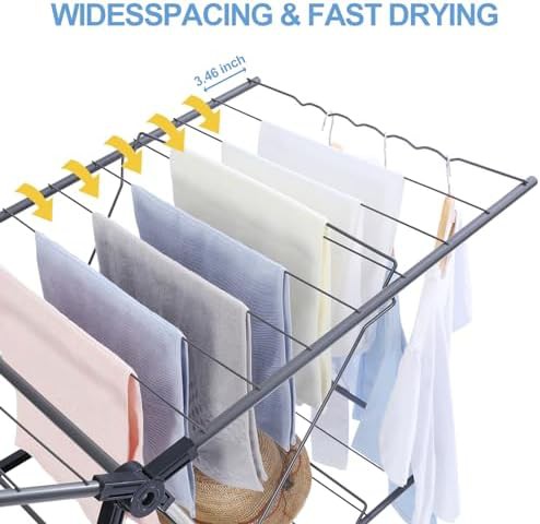 Foldable two level laundry rack with adjustable wings — photo 3