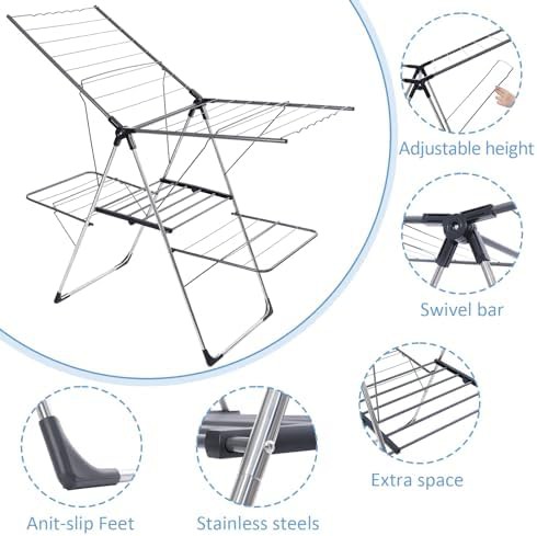 Foldable two level laundry rack with adjustable wings — photo 4