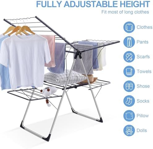 Foldable two level laundry rack with adjustable wings — photo 5