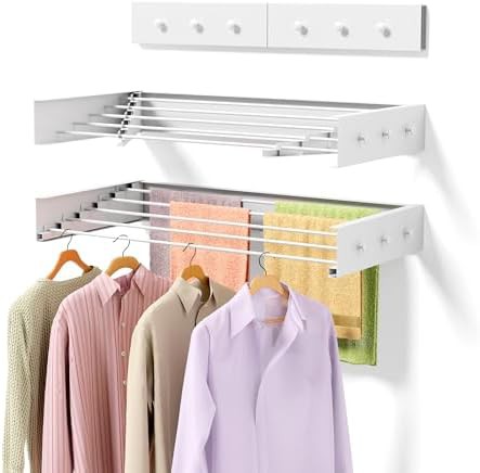 White foldable 31.5 inch rack with hooks