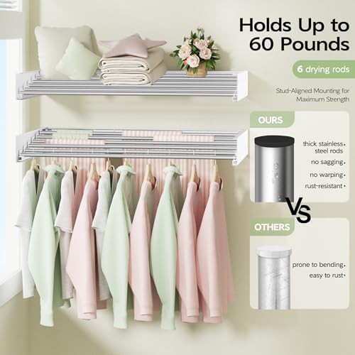 White 40-inch wall mounted clothes drying rack — photo 4