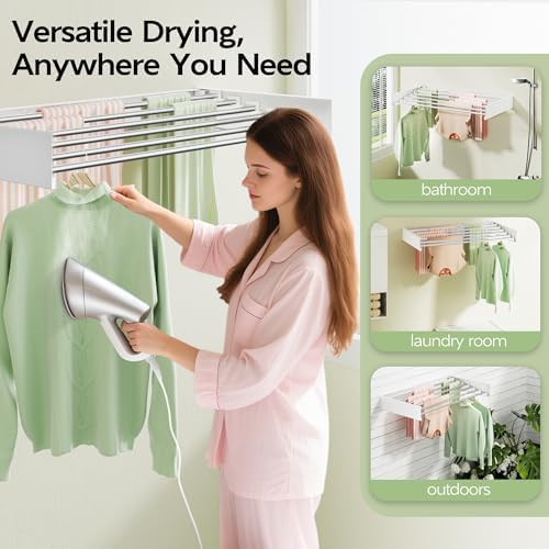 White 40-inch wall mounted clothes drying rack — photo 5