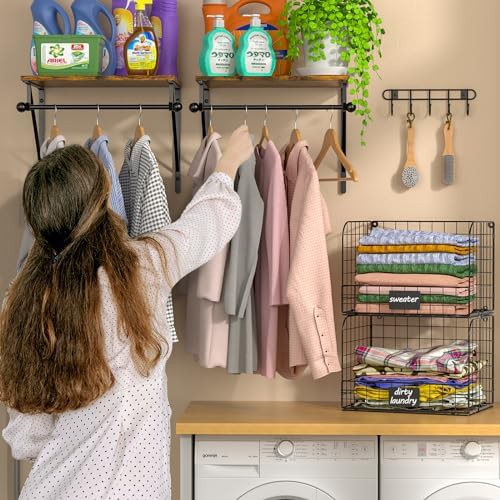 Wood and metal laundry room wall mounted shelf — photo 4