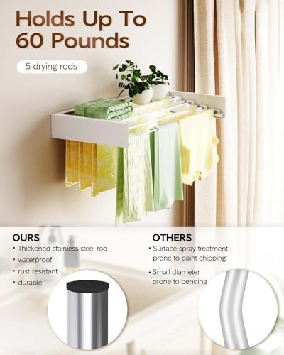 Collapsible 32-inch wall mounted clothes drying rack — photo 3