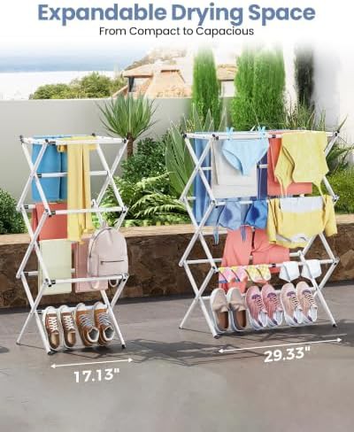 White three tier retractable apartment rack — photo 3