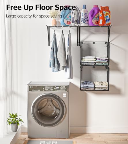 Wall mounted wire mesh laundry shelves — photo 4