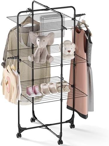 Three tier collapsible black garment drying station