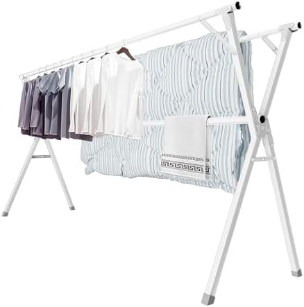 White heavy duty folding clothes drying rack 95 in