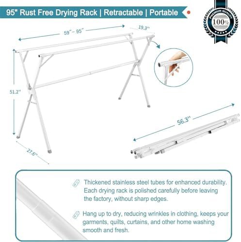 White heavy duty folding clothes drying rack 95 in — photo 3