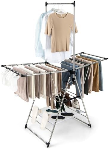 Six level adjustable three tier clothes rack