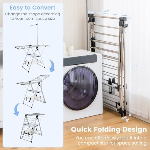 Six level adjustable three tier clothes rack — photo 3