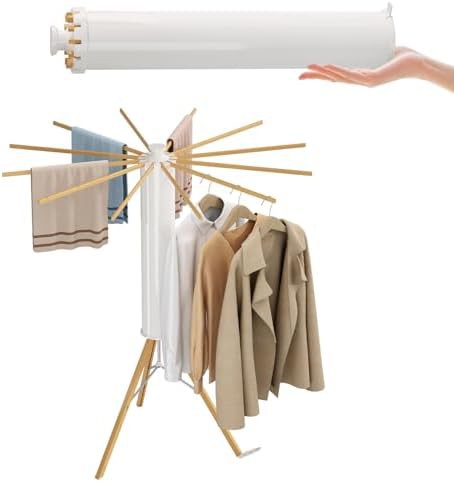 Tripod drying stand with wooden poles