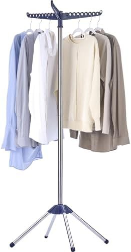Blue tripod rotating clothes rack