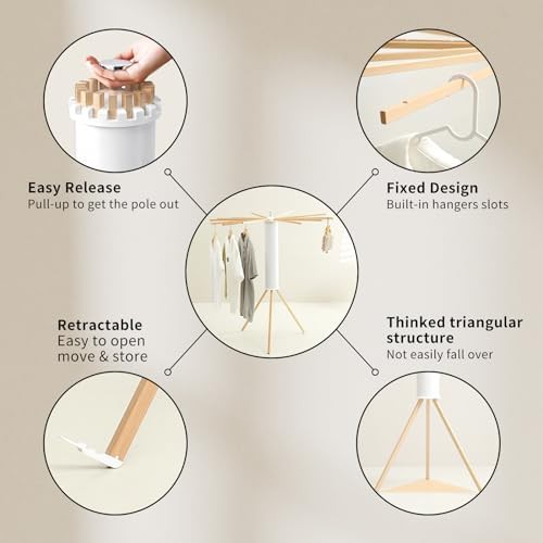 Wooden rods tripod foldable clothes drying rack — photo 3