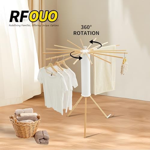 Wooden rods tripod foldable clothes drying rack — photo 4
