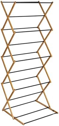 Black bamboo adjustable folding laundry rack
