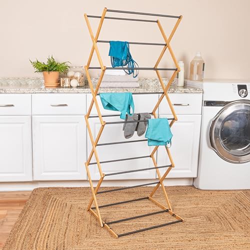 Black bamboo adjustable folding laundry rack — photo 4