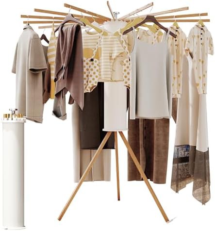 Freestanding wooden tripod laundry drying rack