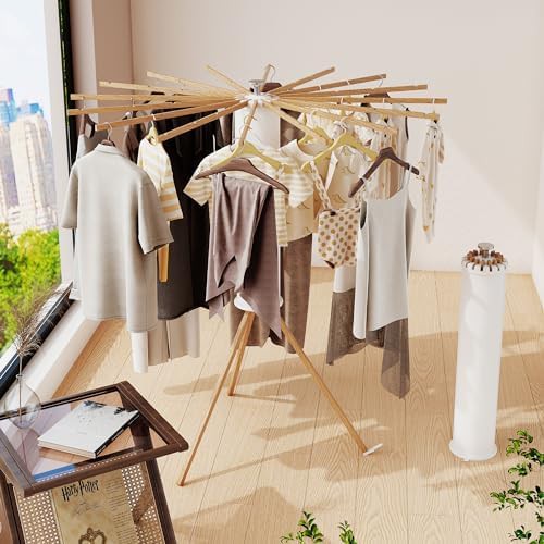 Freestanding wooden tripod laundry drying rack — photo 3