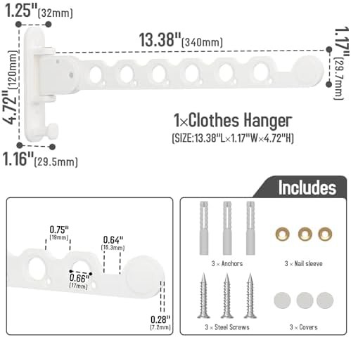 White aluminum wall mounted laundry rack — photo 5