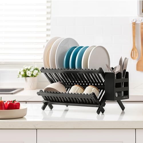 Two tier bamboo collapsible dish rack — photo 5